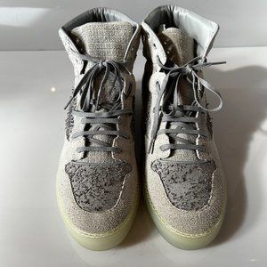 BALENCIAGA MEN HI TOP SNEAKERS US 12, GRAY SUEDE/CLEAR SOLE